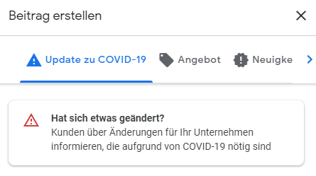 screenshot: ankündigungen zu covid 19 in google my business