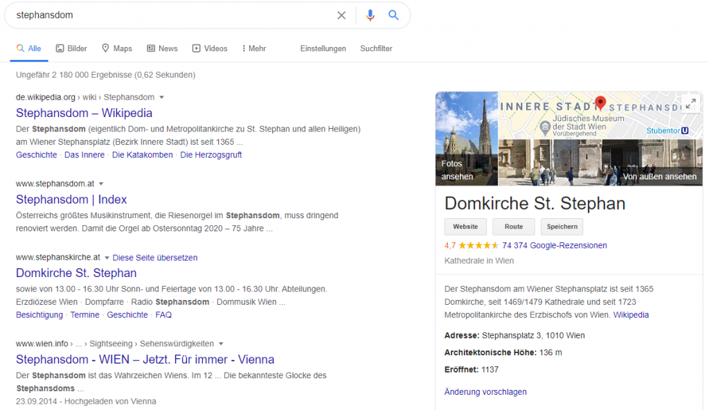 Screenshot Stefansdom GMB-Listing