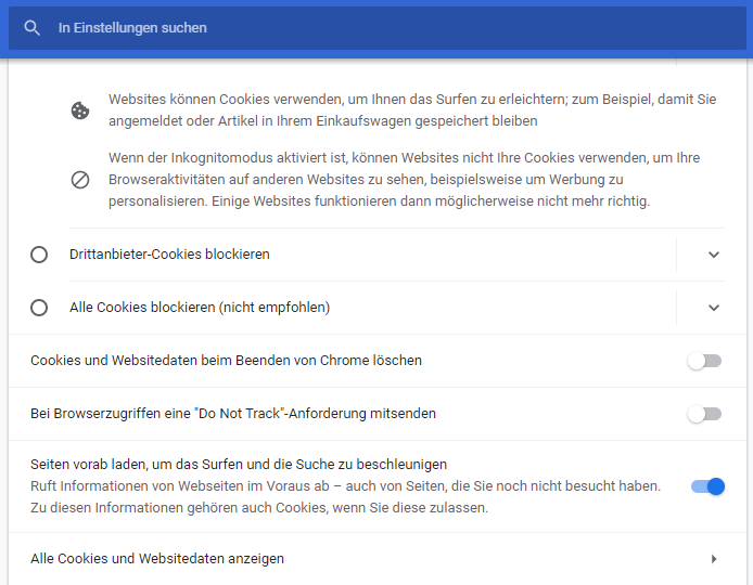 Chrome Settings (Cookies)