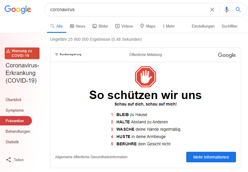 Screenshot Google Suchresultate