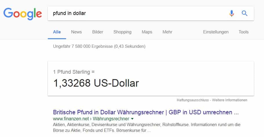 Google Antwortbox Featured Snippets